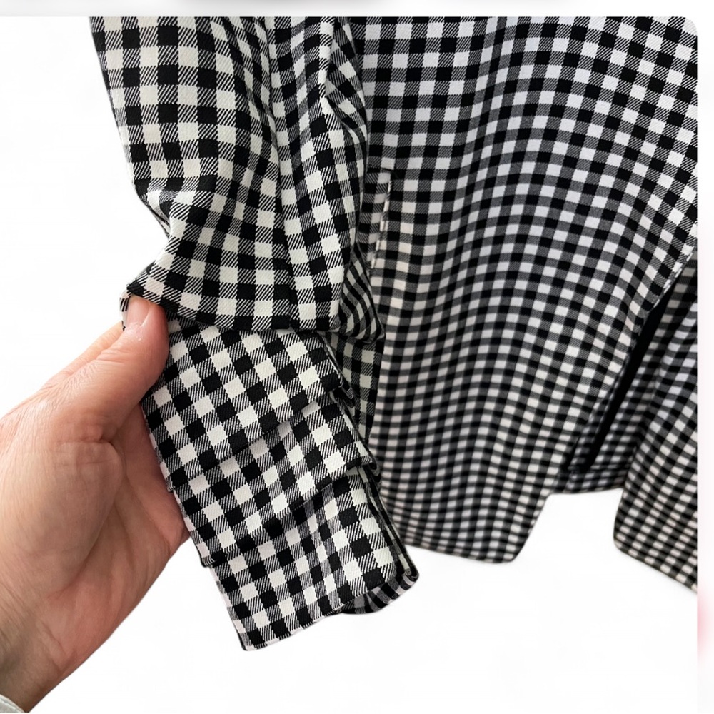 Black & White Gingham Open Front Blazer Ruched Sleeves Extra Small, Like New - Picture 3 of 11